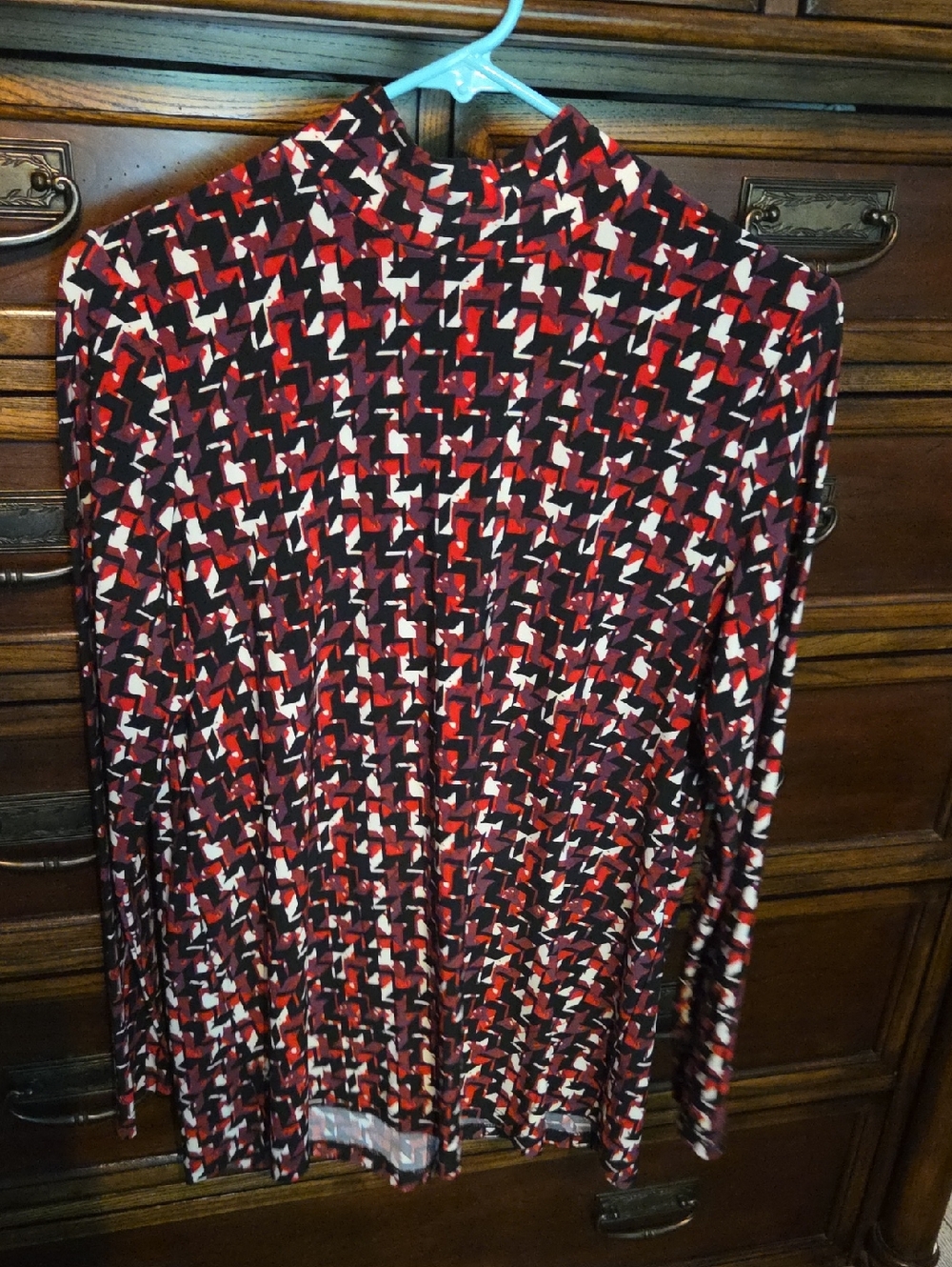 Dennis Basso Italia Knit Red, Black & White Geometric Print Tunic